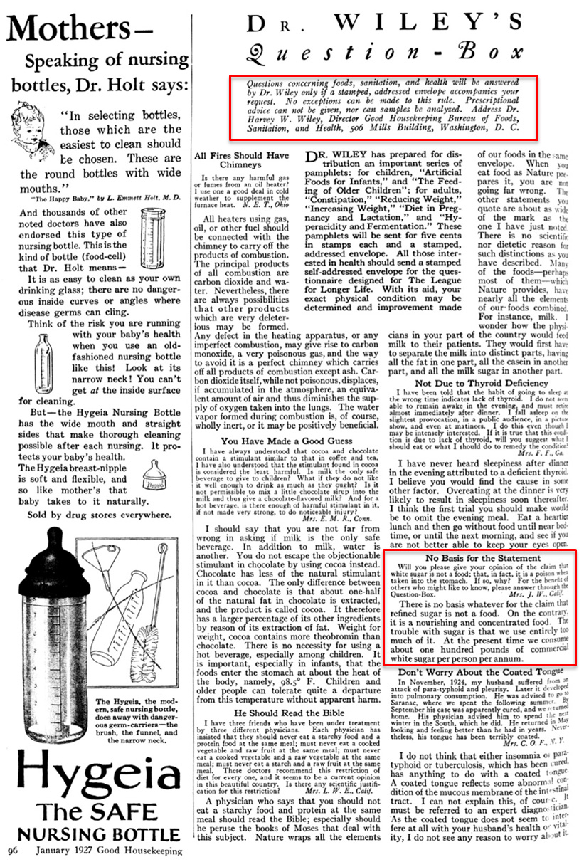 Dr. Wiley's Question Box, January 1927