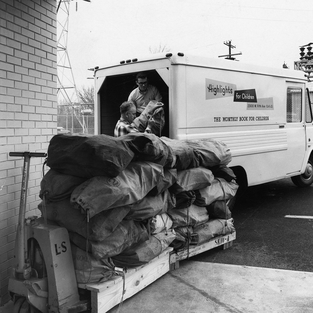 Daily delivery of mail to Highlights in the 1960s.