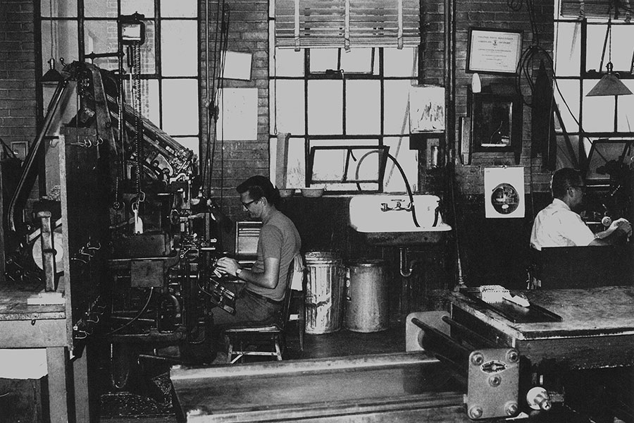 The News-Gazette's Linotype machines and two machine operators