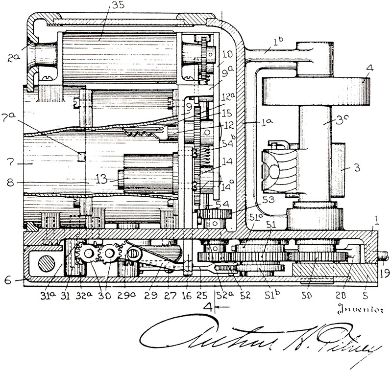 Drawing of the Model M postage meter