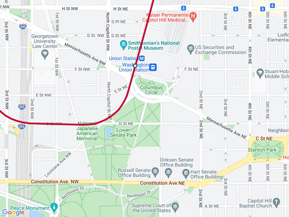 mapa que muestra la ubicación del museo y la estación de metro Union Station