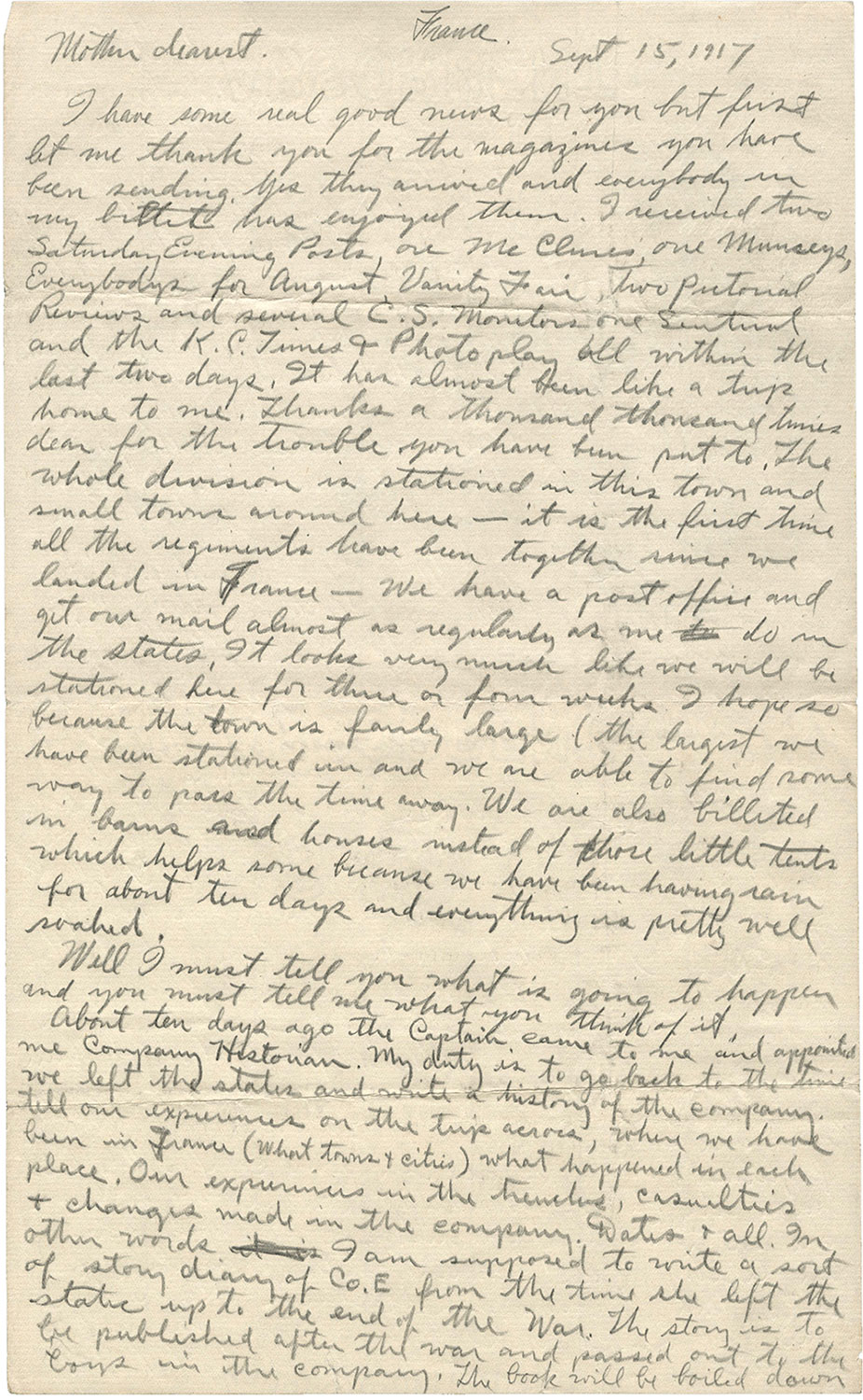 one page of a handwritten letter