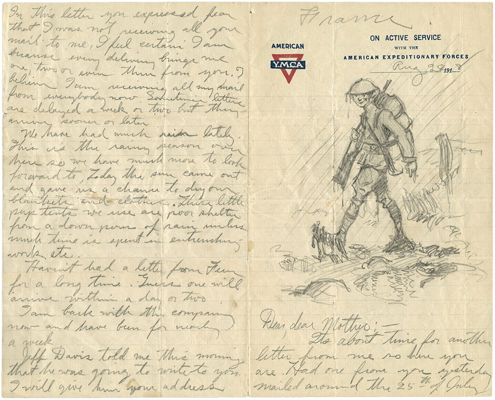 two pages of a handwritten letter on YMCA letterhead