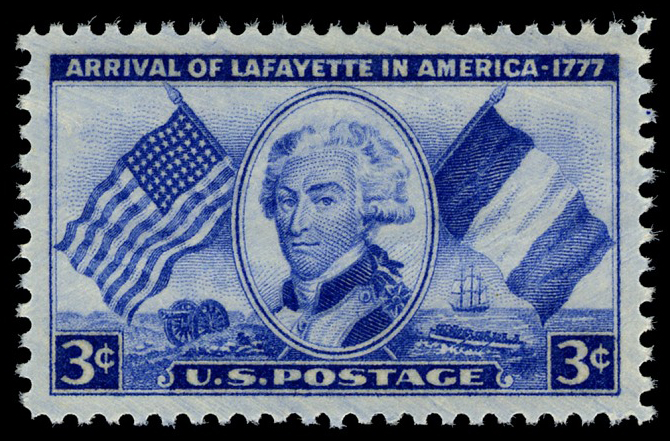 estampilla de 3 centavos del marqués de Lafayette