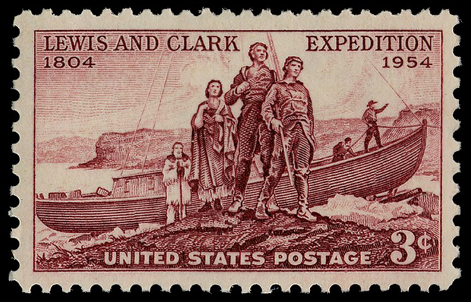 1295:: Stamps, U.S., violet brown, 3c, 1954, the Lewis and Clark  Expedition, Louisiana Purchase, uncirculated #1063 - Mark C. Grove