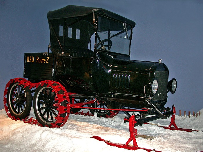 Ford Model-T with snowmobile attachment