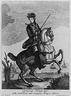 Engraving of General William Howe on horseback