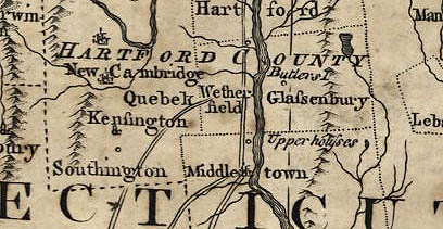 Map showing Wethersfield, CT