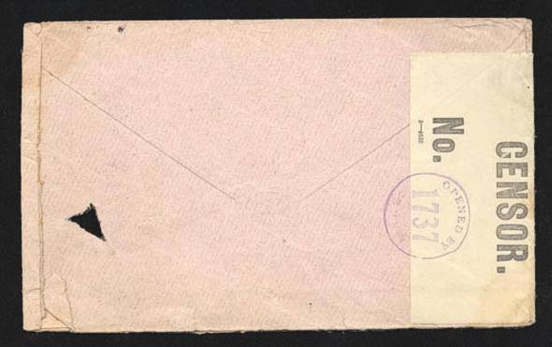 Envelope (back) opened by censor