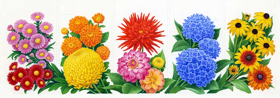 Diseño. Emisión de sellos "Fall Garden Flowers" (1993).