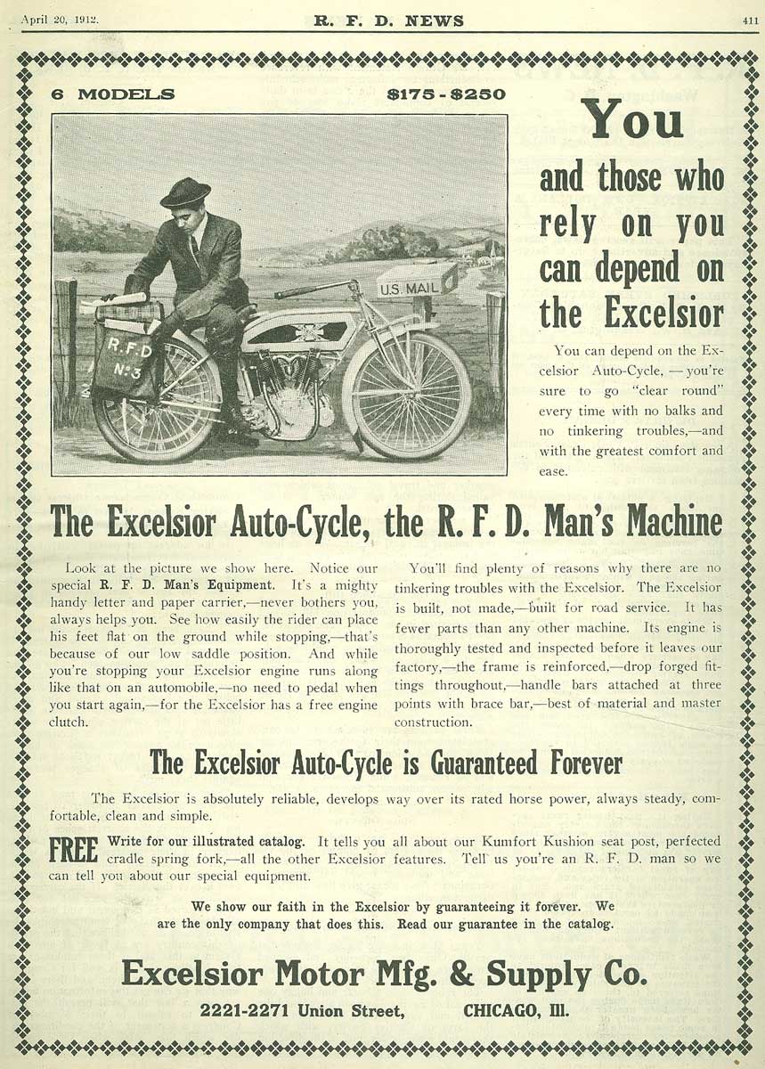 Excelsior motorcyle advertisement