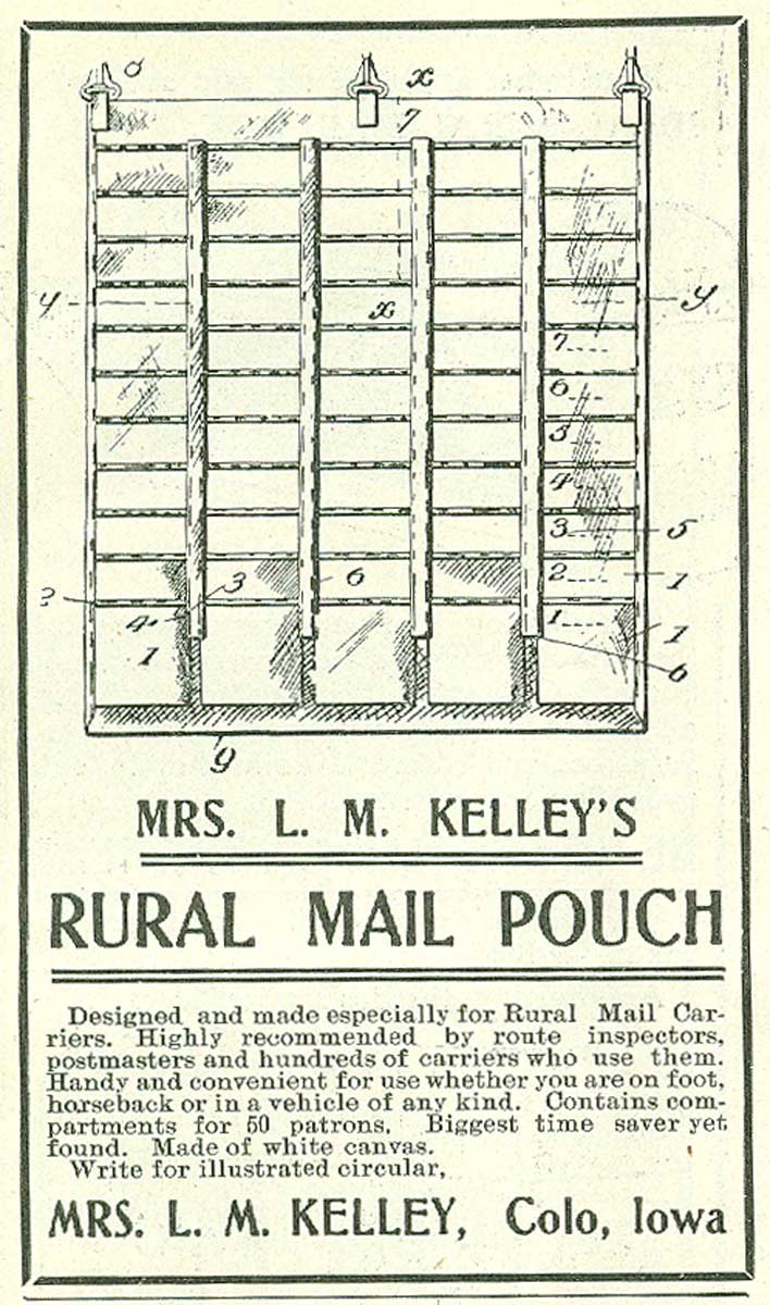 Mrs. Lillias M. Kelley distribution bag advertisement