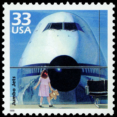 Blue Jet Airliner Booklet of Twelve 7-Cent US Air Mail Postage Stamps  Issued 1958