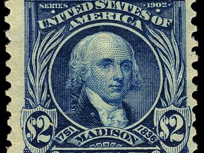 19th-century blue Washington store five cent stamp