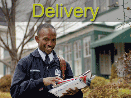 Delivery - A mail carrier delivering mail to a home