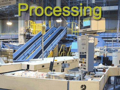 Processing – A large room full of mail processing equipment
