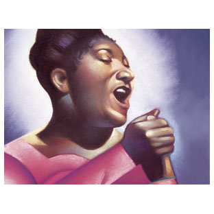 Painting of Mahalia Jackson singing