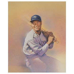 Painting of Lou Gehrig holding a baseball bat