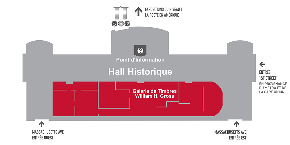 Le point d'information dans le hall historique du musée