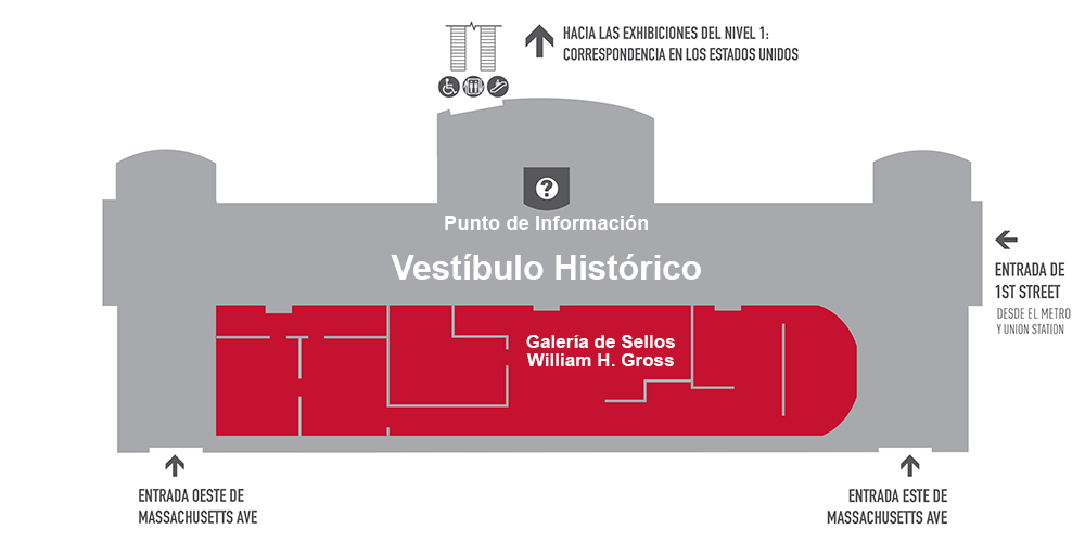 El punto de información en el vestíbulo histórico del museo