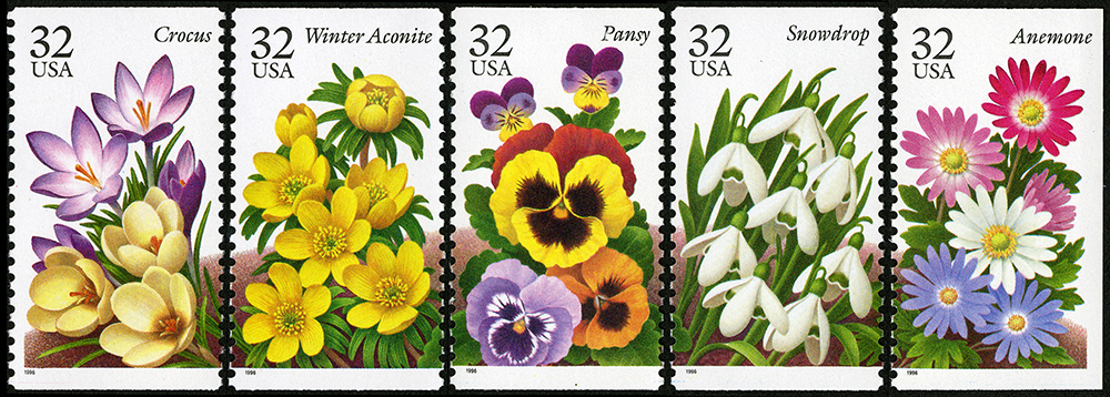 Sellos de la serie "Winter Garden Flowers" (1993).